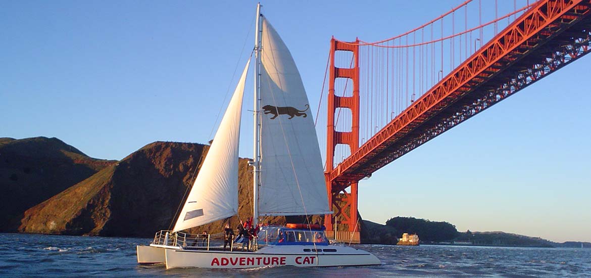 Adventure Cat sailing under the Golden Gate Bridge