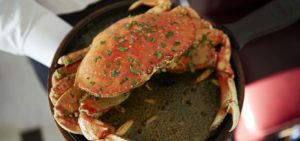 Crab on a hot skillet at Crab House