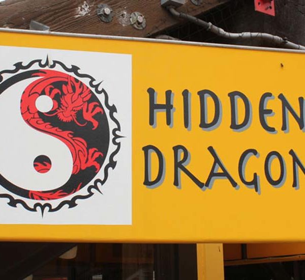 Exterior of Hidden Dragon with sign