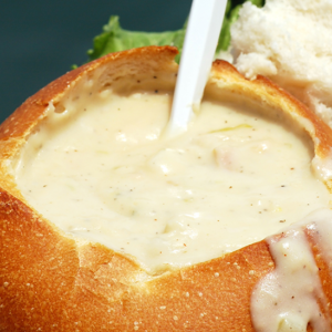 Clam Chowder in a sourdough bread bowl