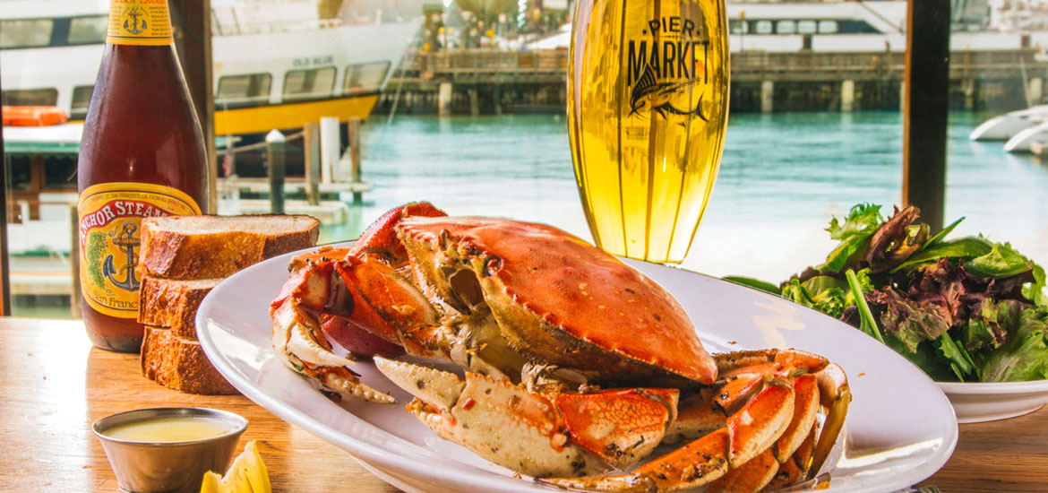 Crab and beer at Pier Market Seafood Restaurant