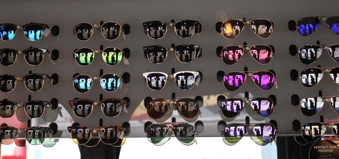 Rows of colorful sunglasses