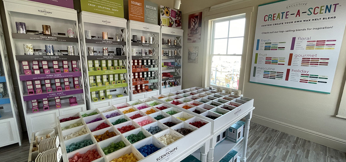 Interior of Scentchips with rows of colorful scent chips