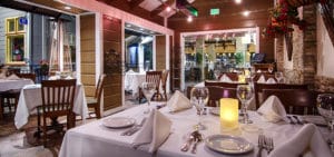 Al fresco dining on the patio of Swiss Louis