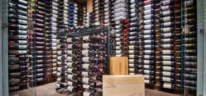 Bottle of wine inside Swiss Louis wine cellar