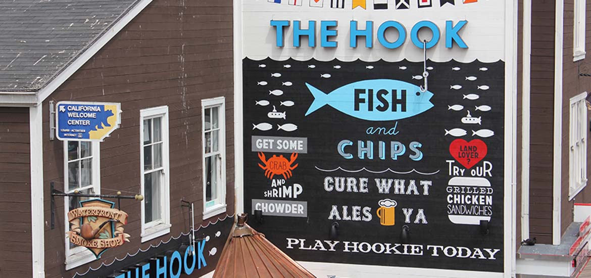 The Hook sign outside at PIER 39