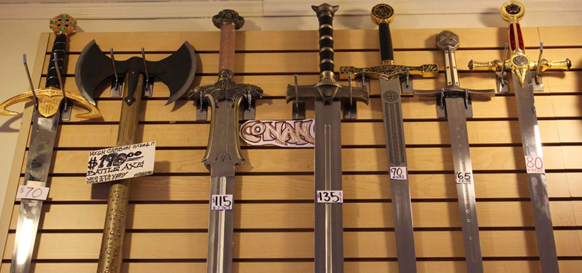 Row of swords on a wall